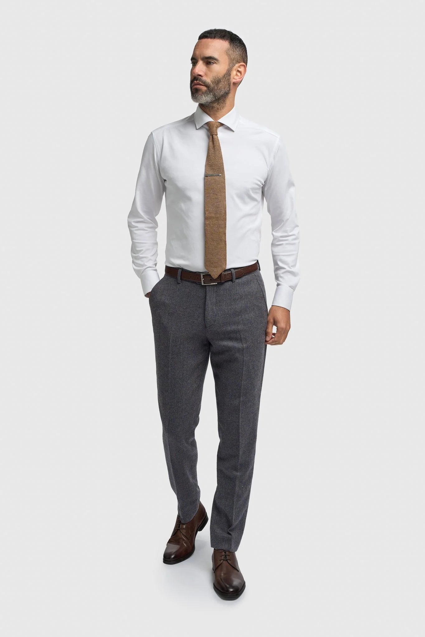 Thomas - Pánský třídílný tvídový oblek z vlněné směsi v tmavě modré barvě