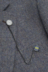 Thomas - Pánský třídílný tvídový oblek z vlněné směsi v tmavě modré barvě