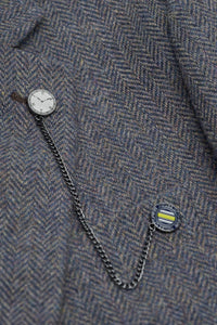 Thomas - Pánský třídílný tvídový oblek z vlněné směsi v tmavě modré barvě