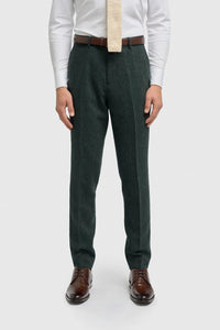 Thomas - Olivově zelený třídílný tvídový oblek z vlněné směsi