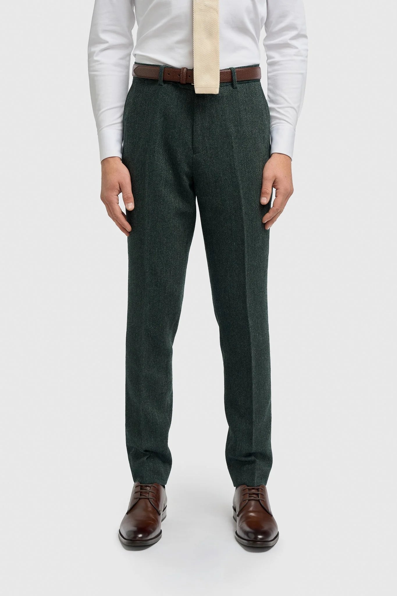 Thomas - Olivově zelený třídílný tvídový oblek z vlněné směsi