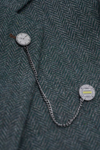 Thomas - Olivově zelený třídílný tvídový oblek z vlněné směsi