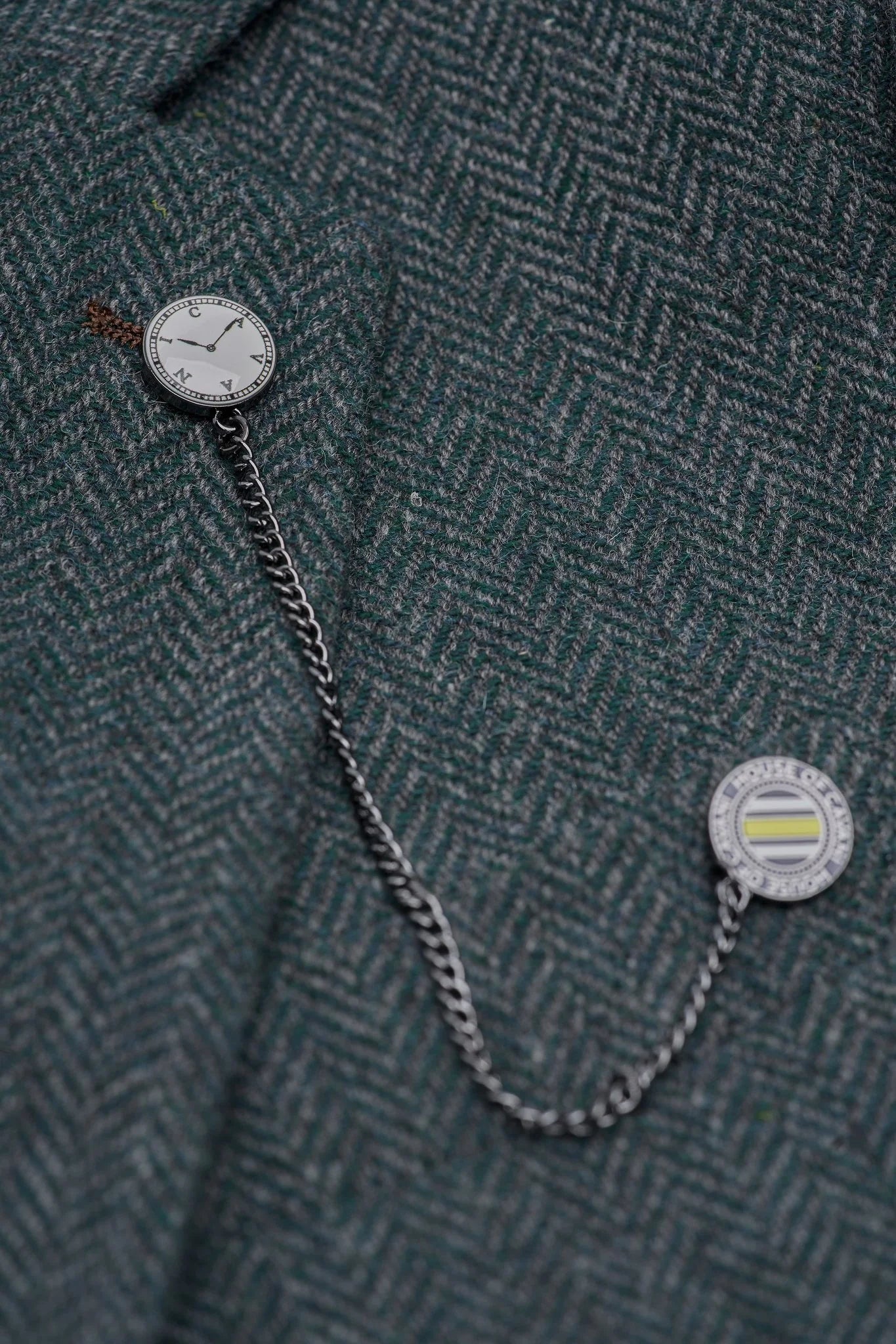 Thomas - Olivově zelený třídílný tvídový oblek z vlněné směsi