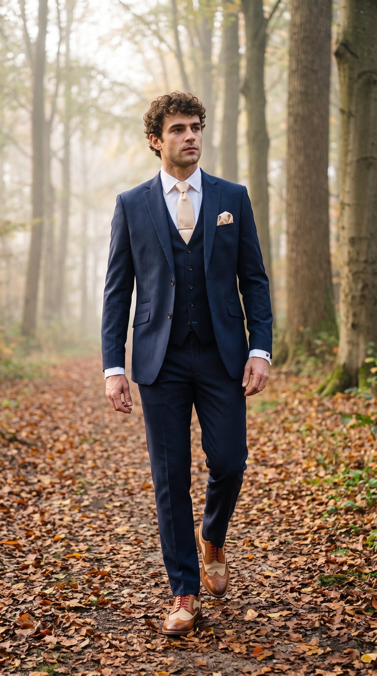 Look #496 styled with Pánský tmavě modrý oblek na míru