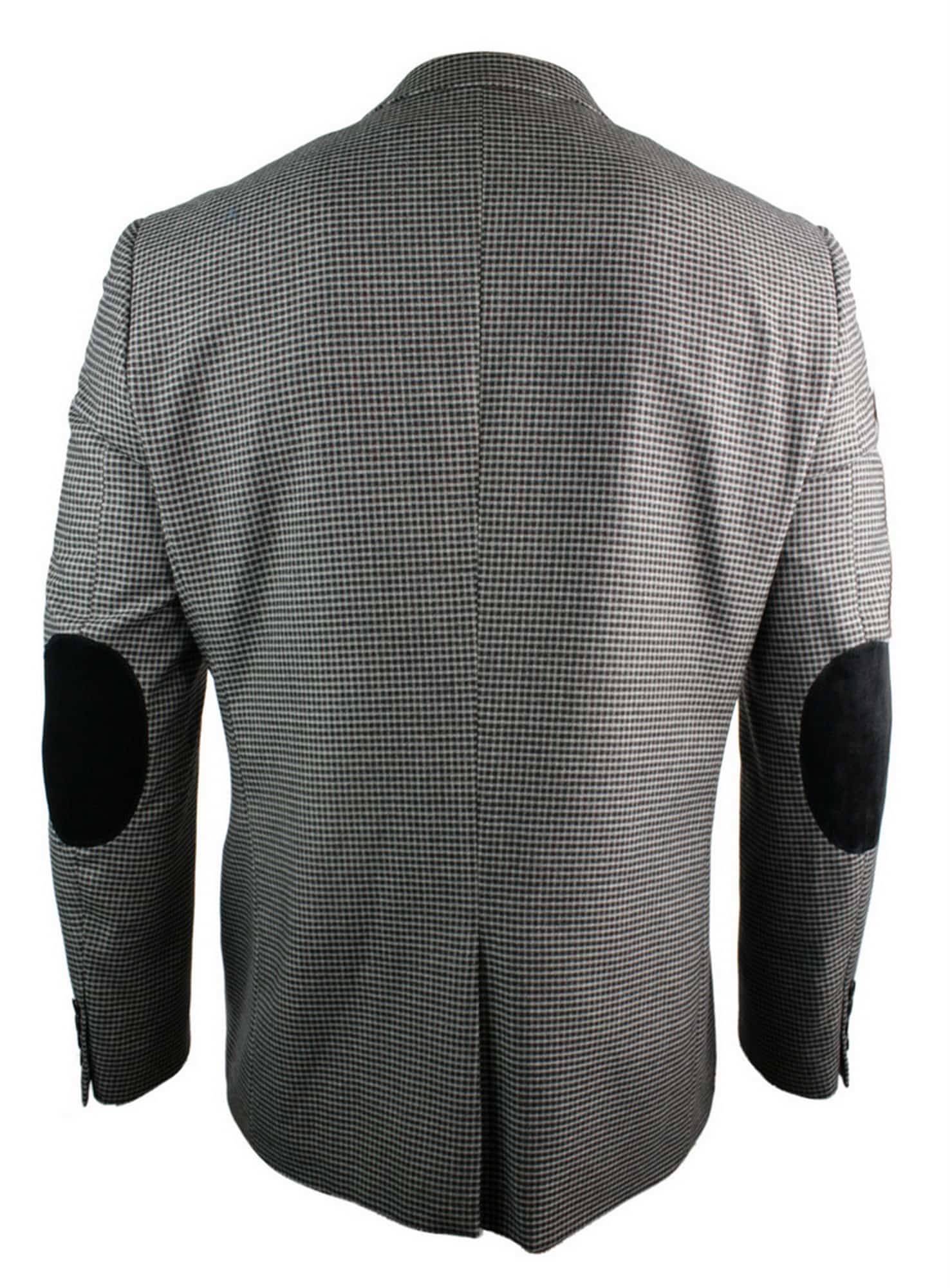 Mens Tweed Vintage Retro Brown Checked Blazer Elbow Patch Black Trim Tailored