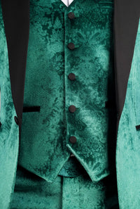 AK-25 Men's Emerald Green 3-Piece Velvet Wedding Tuxedo with Black Lapels