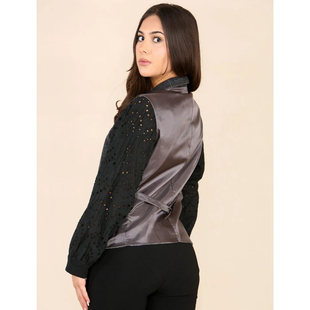 Dámská tvídová kostkovaná vesta šedá