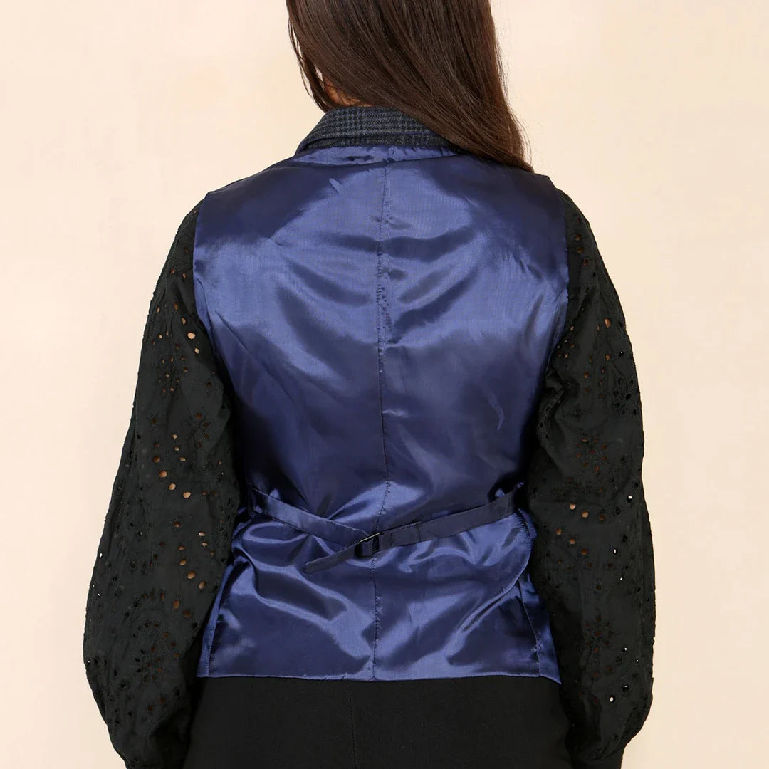 Dámská tvídová kostkovaná vesta modrý oblek