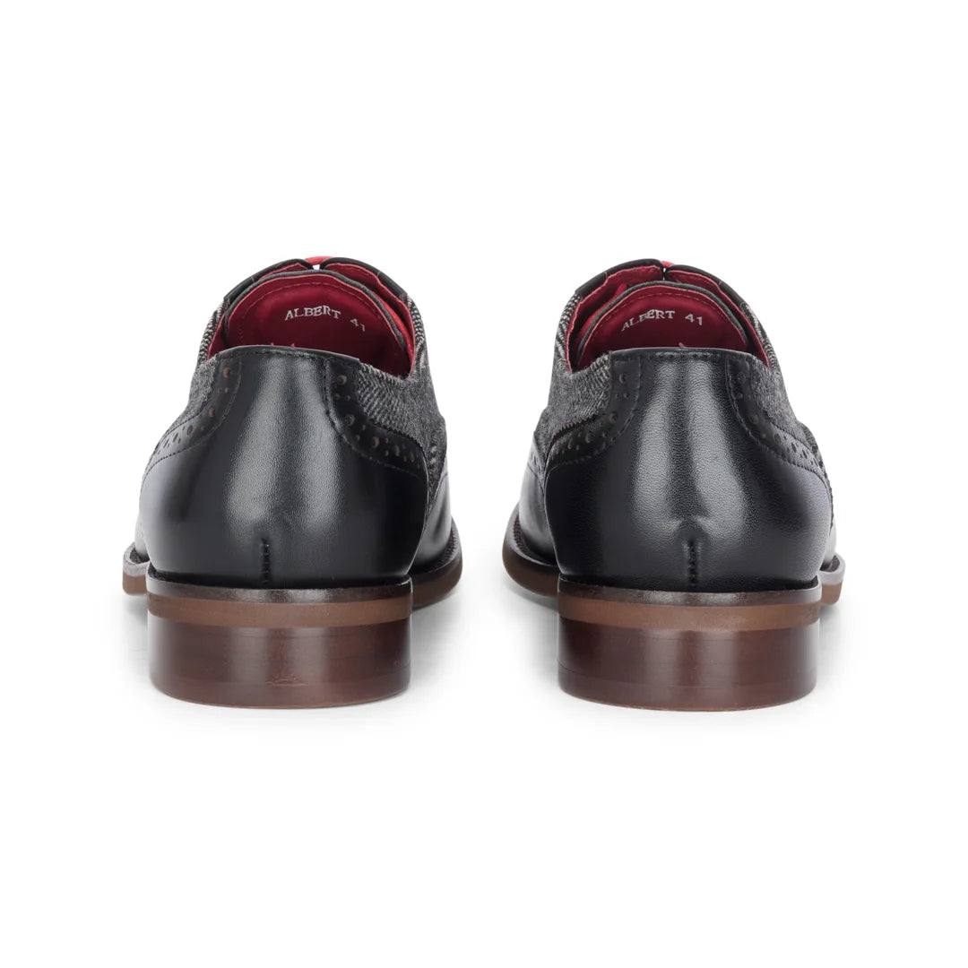 Albert - Pánské černé kožené tvídové boty brogue s detaily