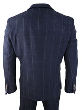 Mens Navy Check 3 Piece Suit Wool Tweed Classic 1920s Vintage Tailored Fit Wedding