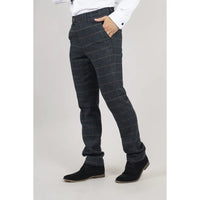 Archer - Men's Navy Checked Herringbone Tweed Trousers