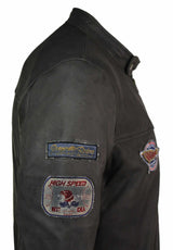 Real Leather Vintage Brown Racer Badge Mens Biker Jacket Washed Distressed Slim Fit
