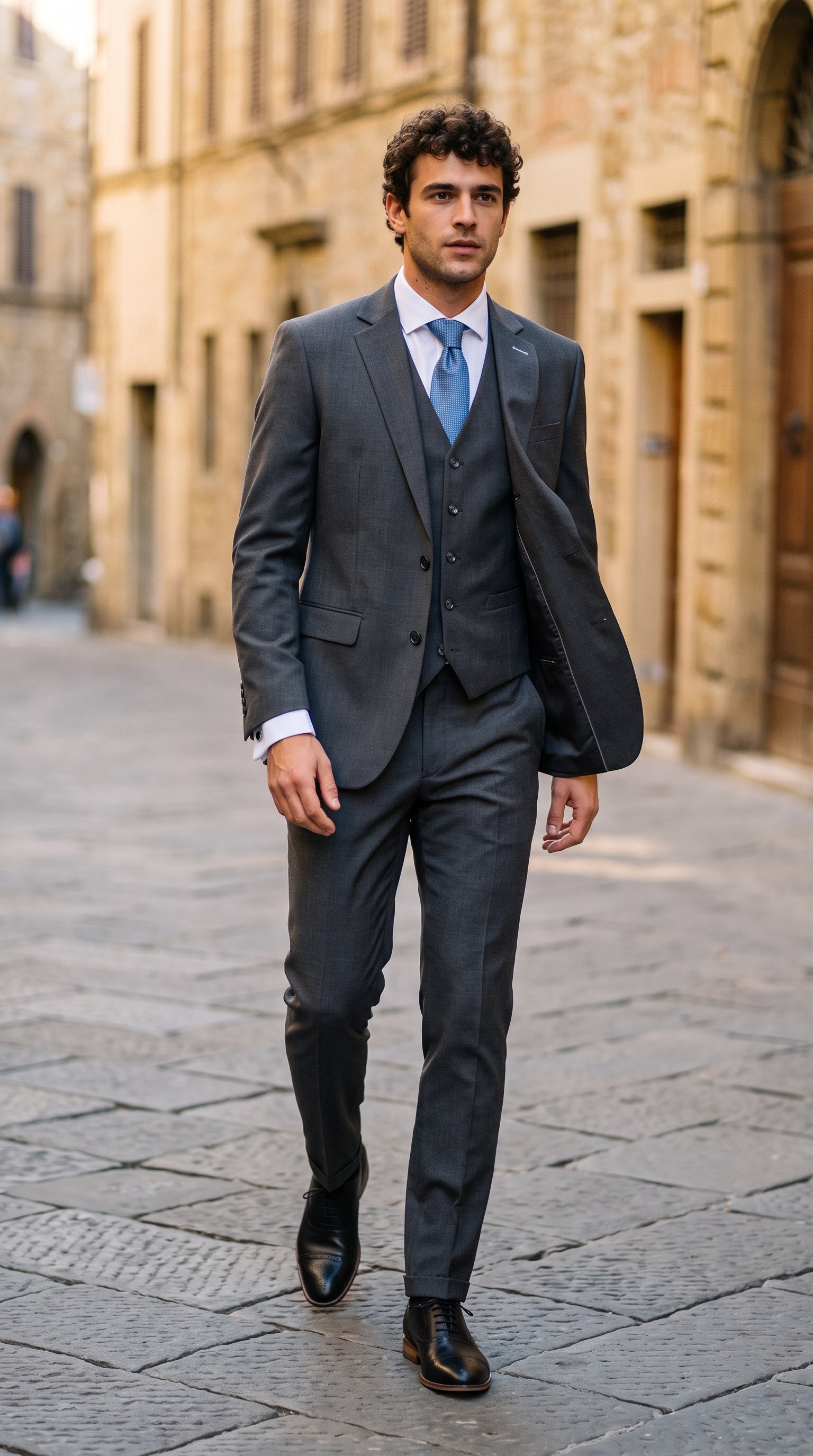 Look #824 styled with Bond - Pánský třídílný oblek na míru v tmavě modré barvě