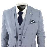 Baresi Men's 3-Piece Grey and Navy Contrasting Classic Summer Check Suit