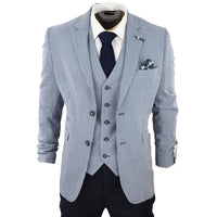 Baresi Men's 3-Piece Grey and Navy Contrasting Classic Summer Check Suit