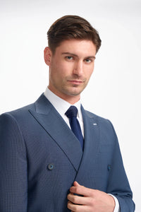 Bond - Men's Navy Check Double Breasted Blazer
