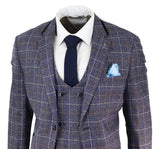 Mens Blue Tweed Check 3 Piece Suit