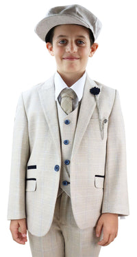 Boys Cream Tweed 3 Piece Suit Caridi - Wedding Suit