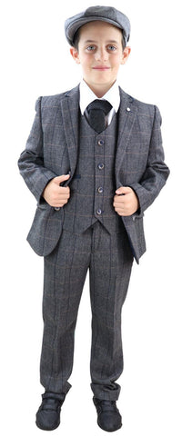 Boys Grey Tweed 3 Piece Peaky Blinders Suit Albert - Wedding Suit