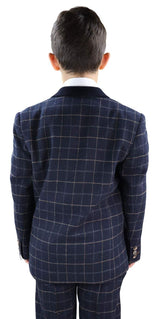 Boys Navy-Blue Check 3 Piece Suit - Peaky Blinders Suit Shelby