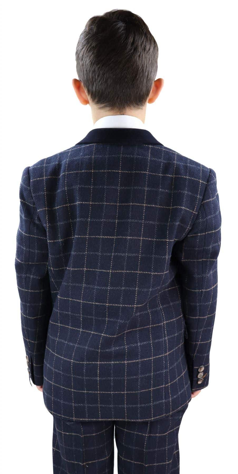 Boys Navy-Blue Check 3 Piece Suit - Peaky Blinders Suit Shelby