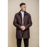 Men's Brando Mac Burgundy Overcoat Jacket High Collar Zip Button 3/9