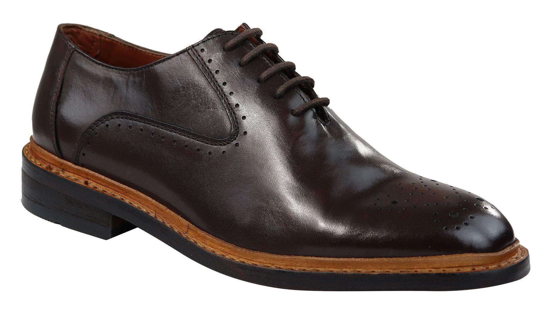 Mens Brogue Oxford Shoes Tan Black Laced Leather Goodyear Welted