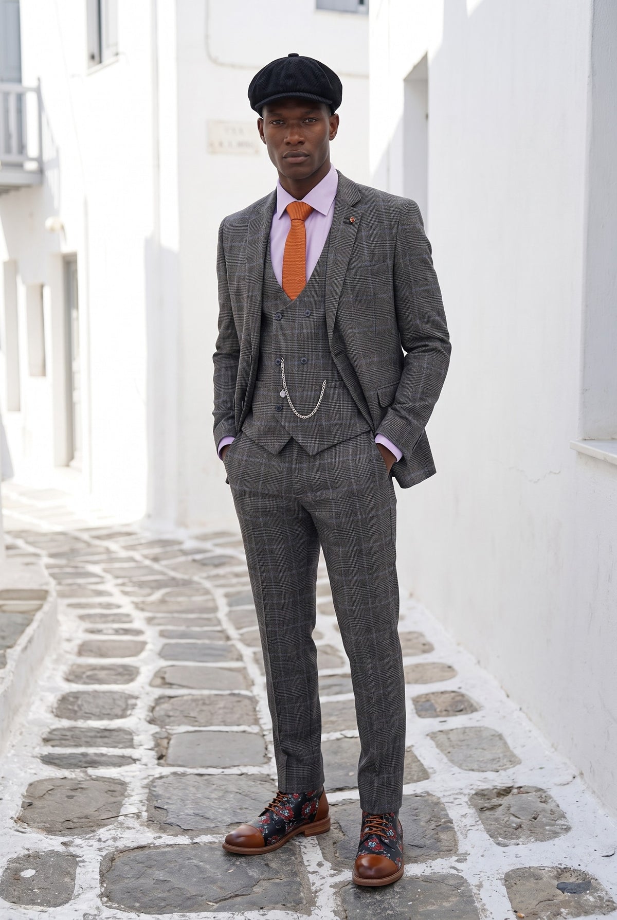 Look #994 styled with Cavani Power - třídílný oblek s šedým károvaným vzorem Glen Check