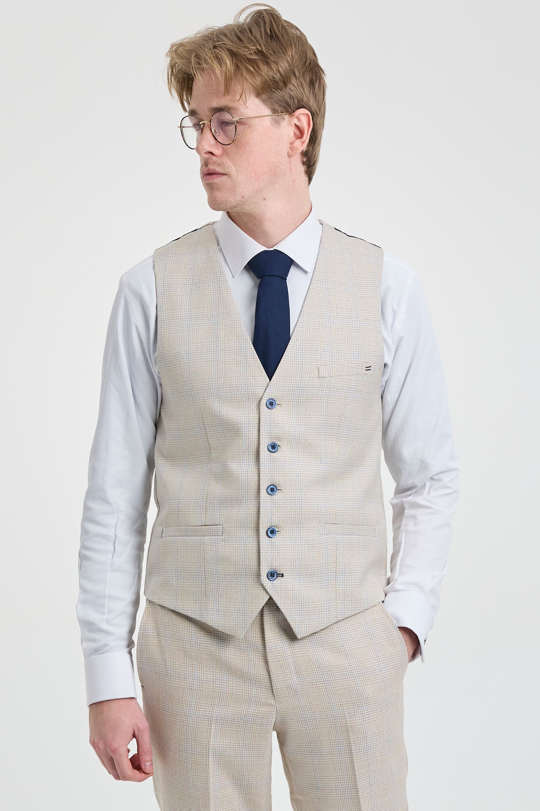 Pánský krémový třídílný svatební oblek - Cavani Caridi