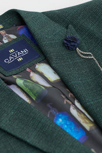 Pánský třídílný kostkovaný tvídový oblek olivově zelený padnoucí střih, svatební Peaky Classic