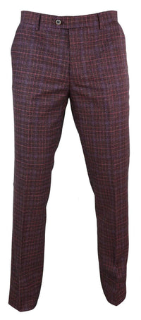 Mens Wine / Maroon Checked Vintage Trousers - Cavani Carly