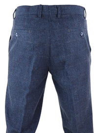 Mens Blue Check Tweed Trosuers - Cavani Carnegi