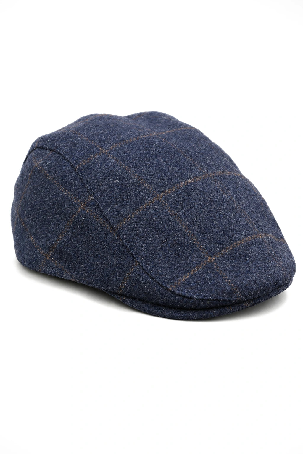 Cavani Kempson Flat Cap - Pánský tvídový vlněný kostkovaný klobouk Grandad Hat Vintage - Olivově zelený/Tmavě modrý