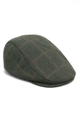 Cavani Kempson Flat Cap - Pánský tvídový vlněný kostkovaný klobouk Grandad Hat Vintage - Olivově zelený/Tmavě modrý