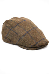 Cavani Kempson Flat Cap - Pánský tvídový vlněný kostkovaný klobouk Grandad Hat Vintage - Olivově zelený/Tmavě modrý