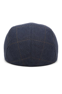 Cavani Kempson Flat Cap - Pánský tvídový vlněný kostkovaný klobouk Grandad Hat Vintage - Olivově zelený/Tmavě modrý