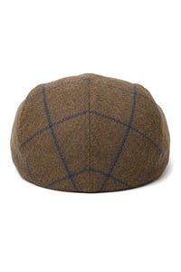 Cavani Kempson Flat Cap - Pánský tvídový vlněný kostkovaný klobouk Grandad Hat Vintage - Olivově zelený/Tmavě modrý