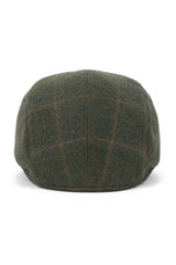Cavani Kempson Flat Cap - Pánský tvídový vlněný kostkovaný klobouk Grandad Hat Vintage - Olivově zelený/Tmavě modrý