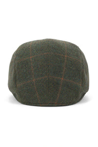 Cavani Kempson Flat Cap - Pánský tvídový vlněný kostkovaný klobouk Grandad Hat Vintage - Olivově zelený/Tmavě modrý