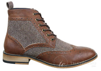 Cavani Sherlock - Mens Leather & Tweed Herringbone Ankle Boots
