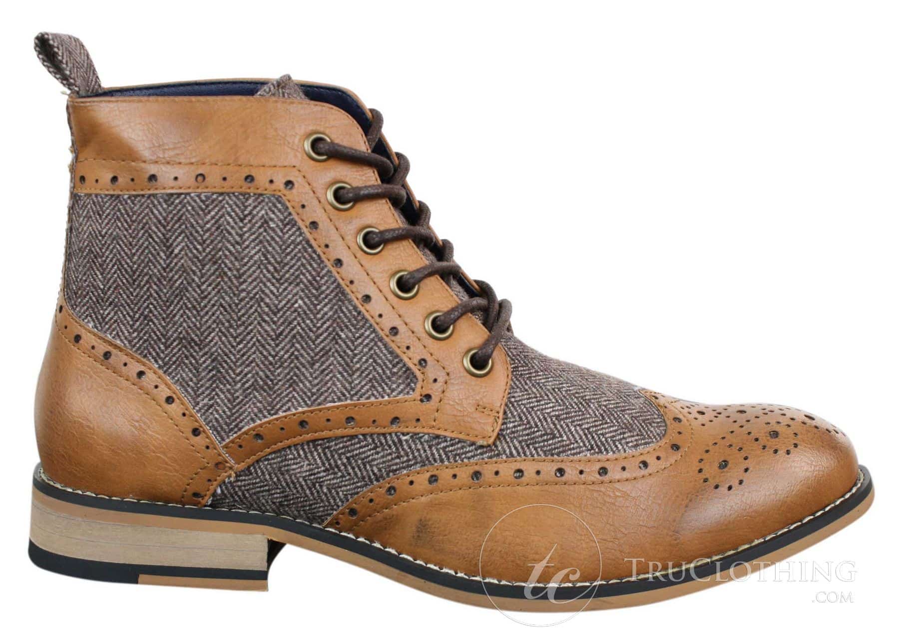 Cavani Sherlock - Mens Leather & Tweed Herringbone Ankle Boots