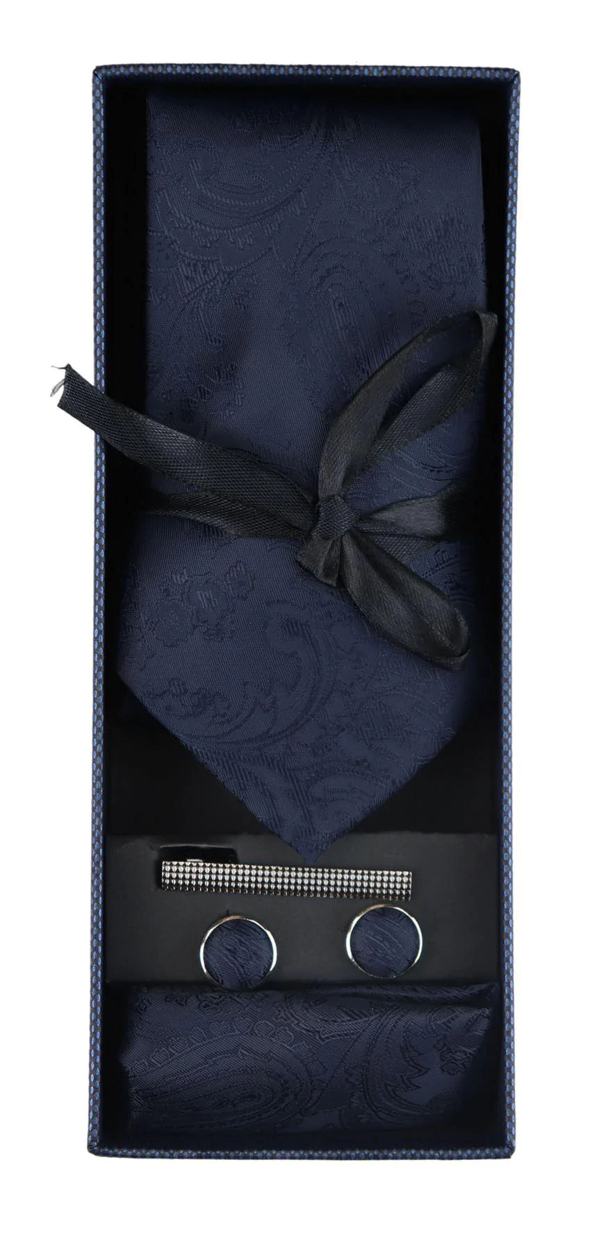 Paisley Neck Navy Tie Gift Set Pocket Square Cuff Links Tie Floral Satin