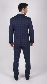 Mens Marc Darcy Blue Check Prince Of Wales 3 Piece Suit Smart Casual Slim Fit Chigwell