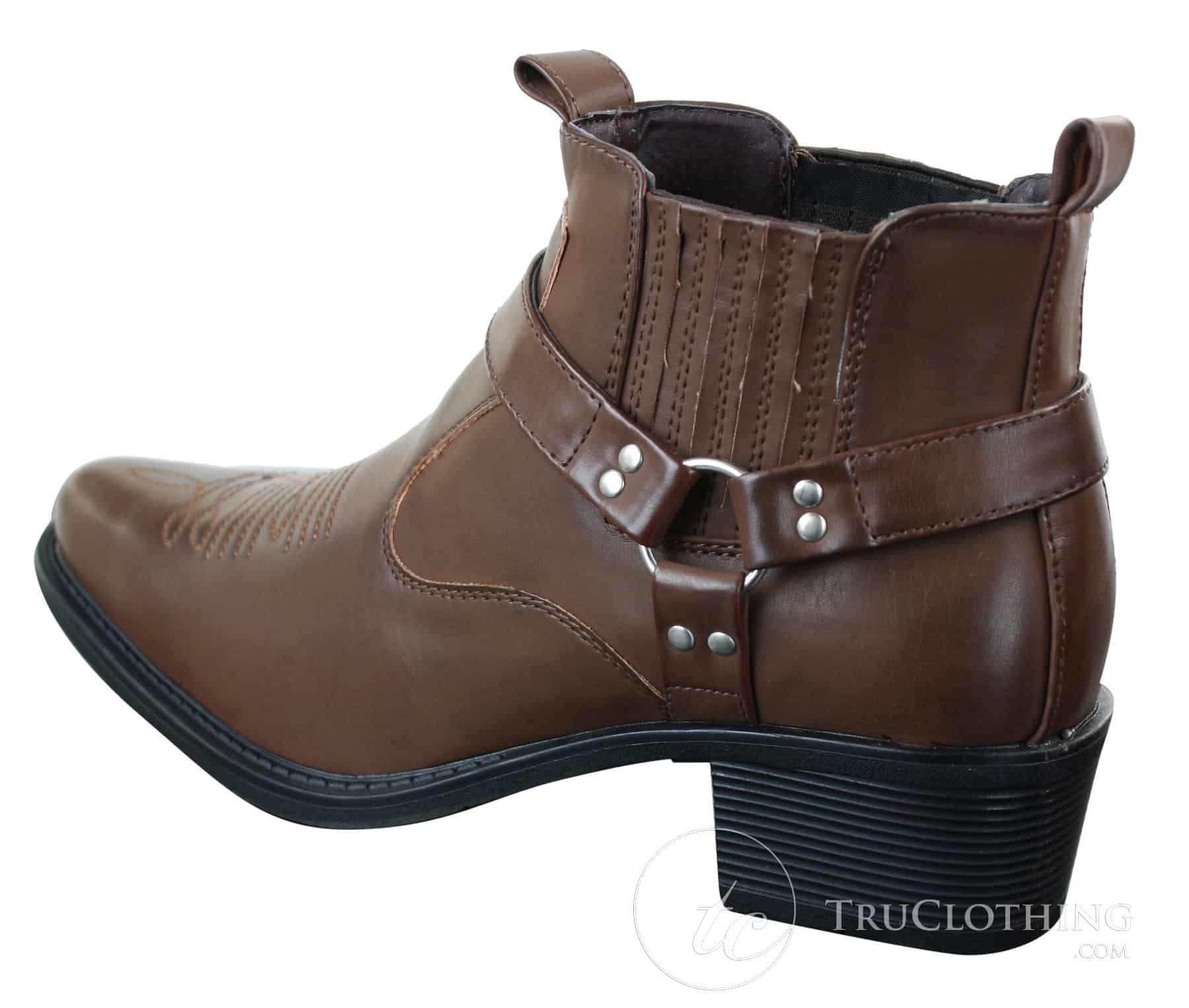 CLASSIQUE MBO 3136 Mens Tan Brown Black Ankle Boots Leather Slip On Cowboy Western Riding Buckle