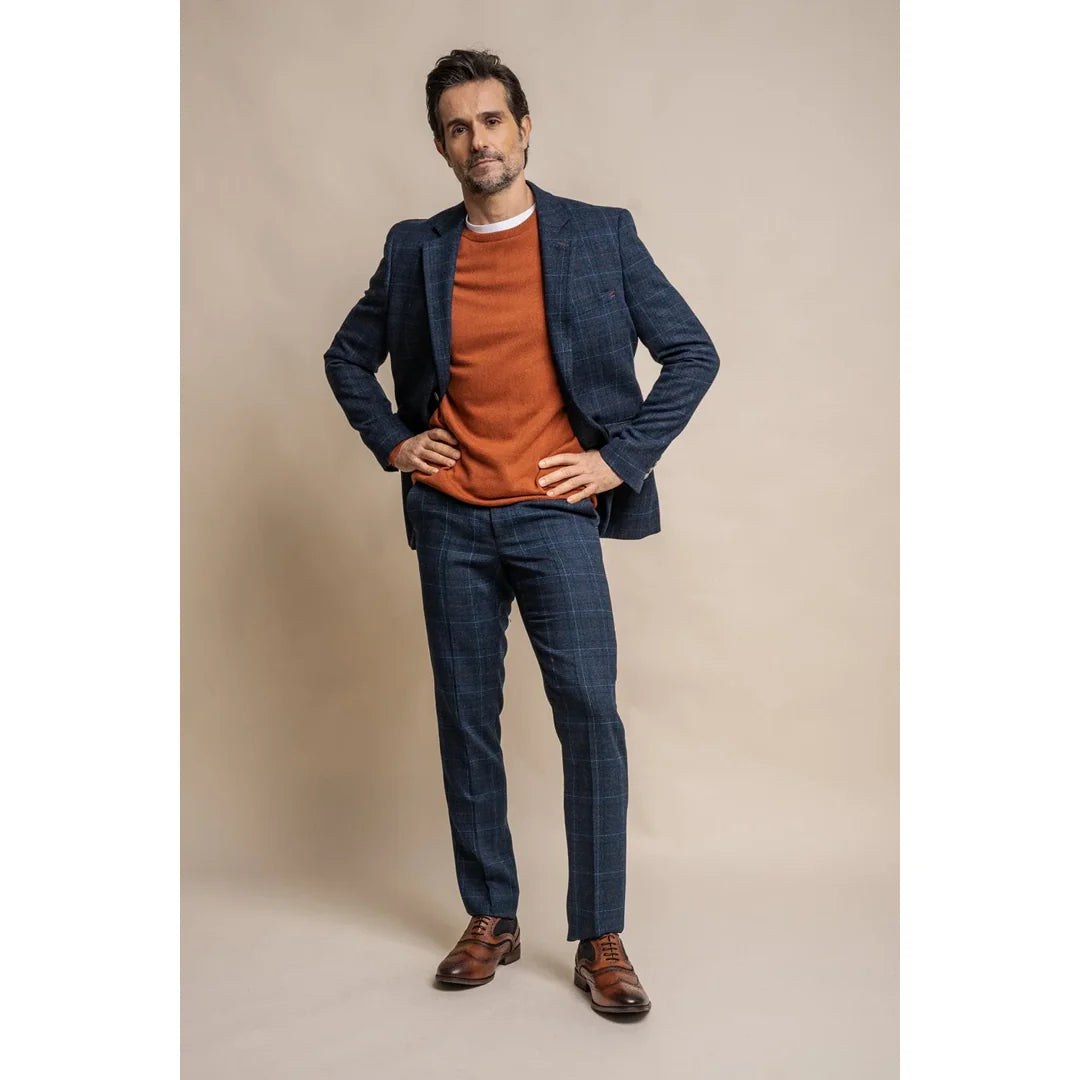 Cody - Men's Navy Blue Check Blazer