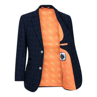 Boys Blue 3 Piece Suit Navy Check Wedding Prom Formal Vintage Tailored Fit