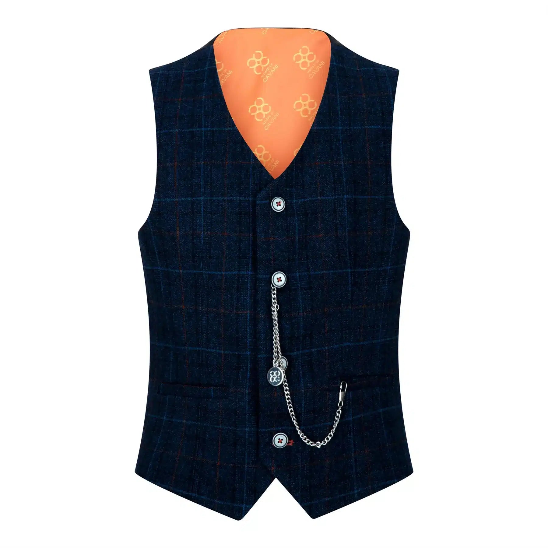 Boys Blue 3 Piece Suit Navy Check Wedding Prom Formal Vintage Tailored Fit