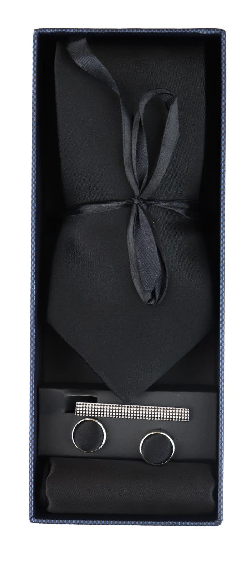 Satin Silk Black Tie Gift Set Pocket Square Cuff Links Tie Shiny Satin