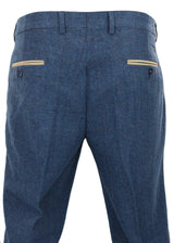 Dion - Men's Blue Herringbone Tweed Check Trousers