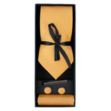 Diamond Neck Yellow Tie Gift Set Pocket Square Cuff Links Pin Tie For Shirt Satin